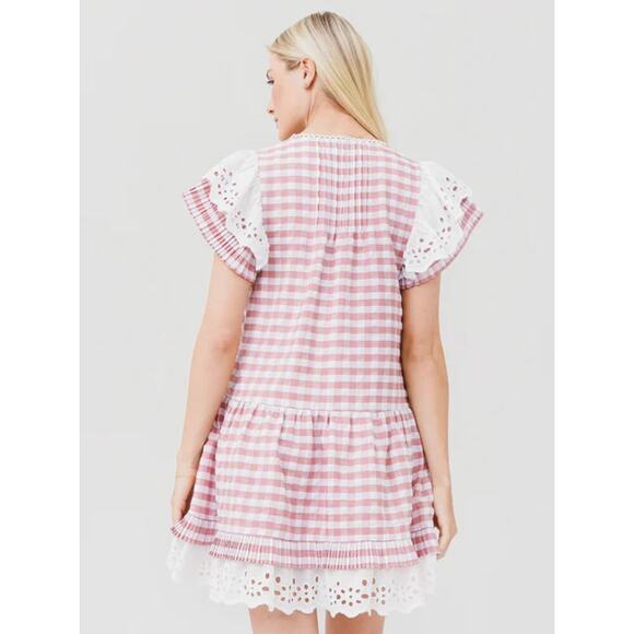 Hunter Bell Virginia Mini Dress Rosette Check Gingham Eyelet Ruffle Tuckernuck - Picture 2 of 11